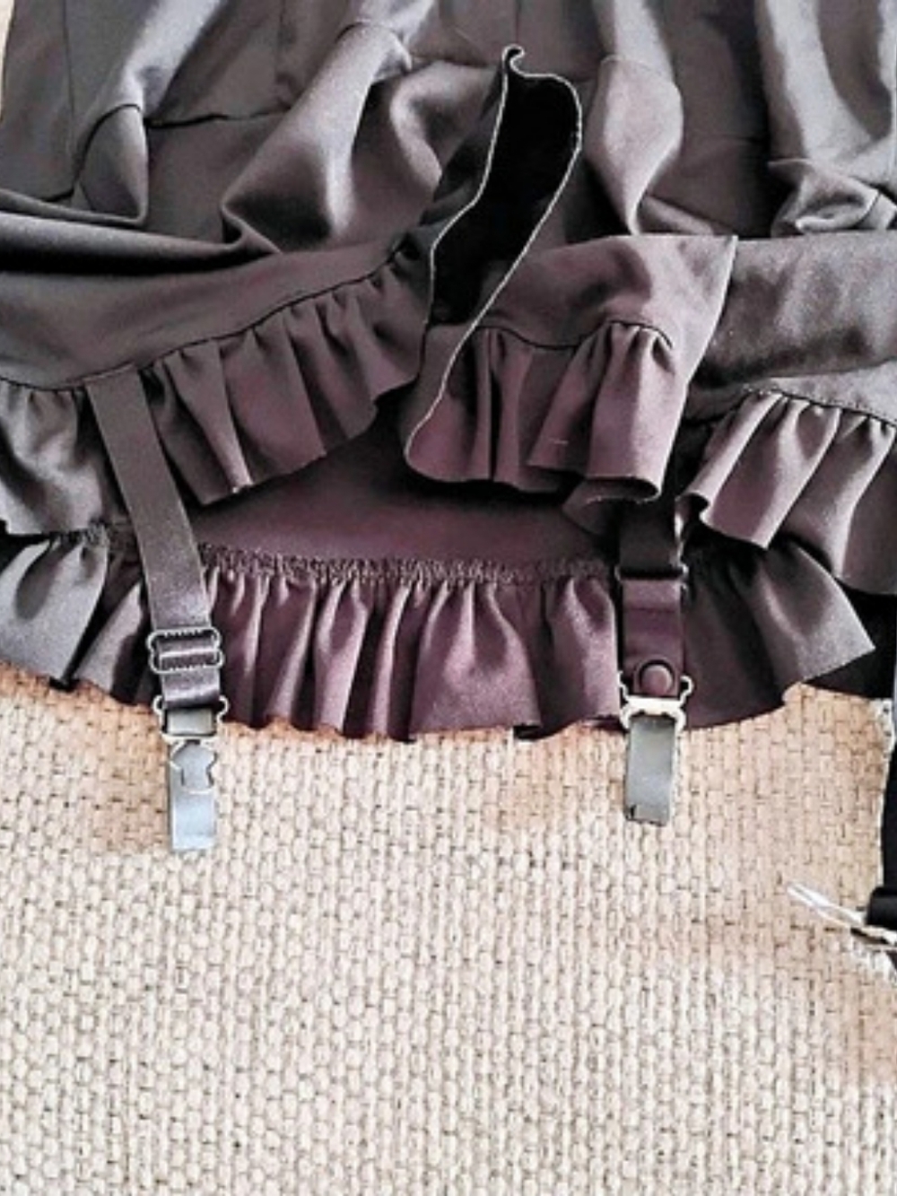 Black Ruffle Mini Dress With Garters - Picture 11 of 14